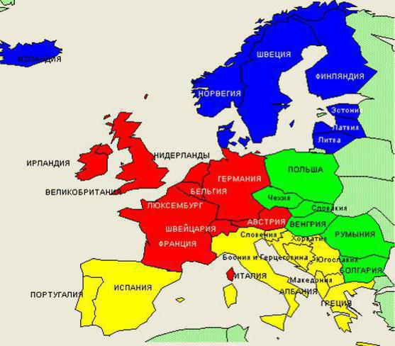 die Teilung Europas auf die Teilbereiche