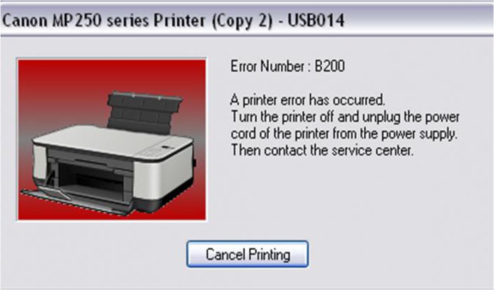 błąd drukarki canon b200