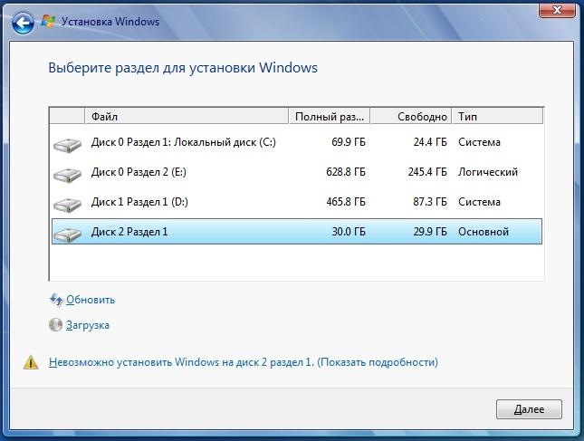 windows7ソフトウェアのインストールディスクパーティション