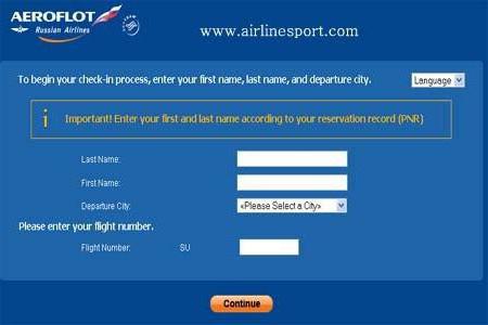 die Registrierung auf den Flug Aeroflot