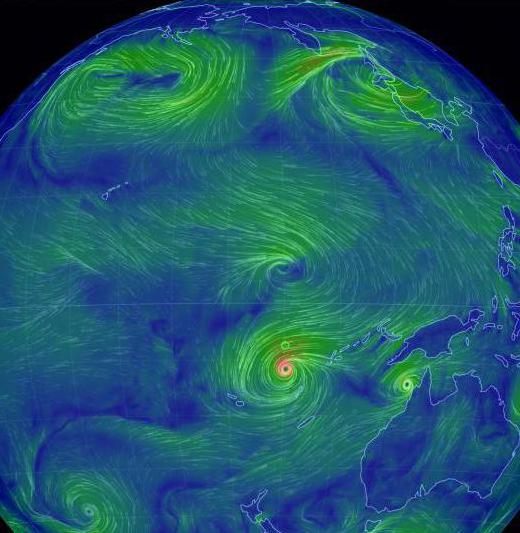 الرياح غربية من المناطق المعتدلة من نصف الكرة الأرضية الجنوبي ضربة