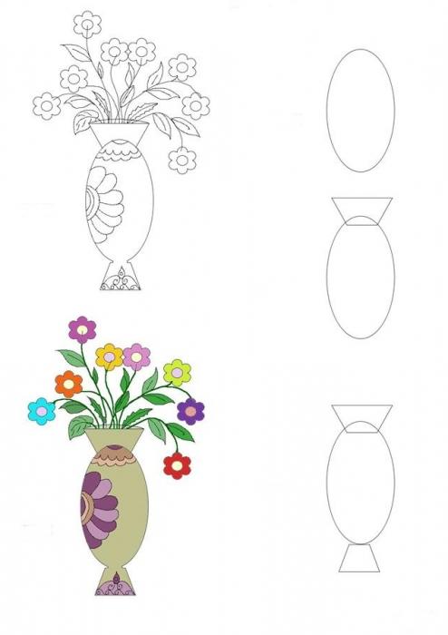 jak narysować kwiat w wazonie