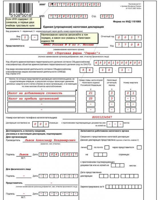 a unified simplified tax return form for VAT