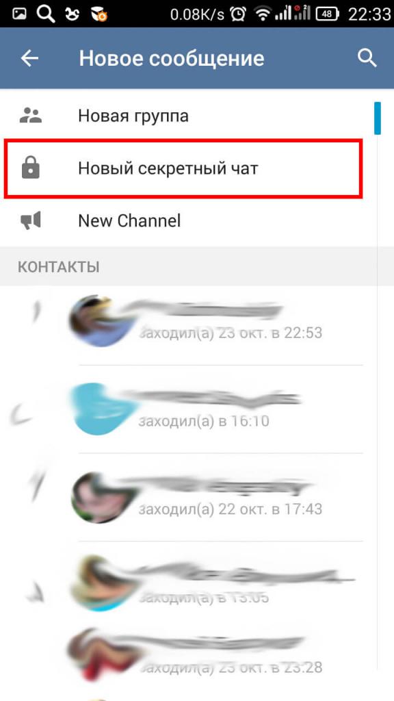Секкретный czat w Telegram