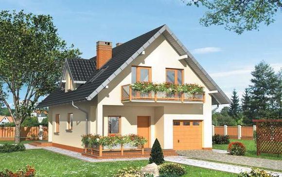 the projects of wooden houses with attic and garage