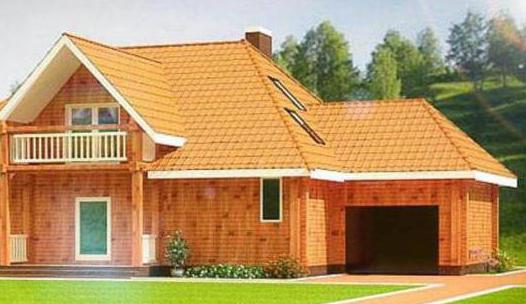  o projeto de uma casa de madeira, com garagem e sótão até 100 metros quadrados 