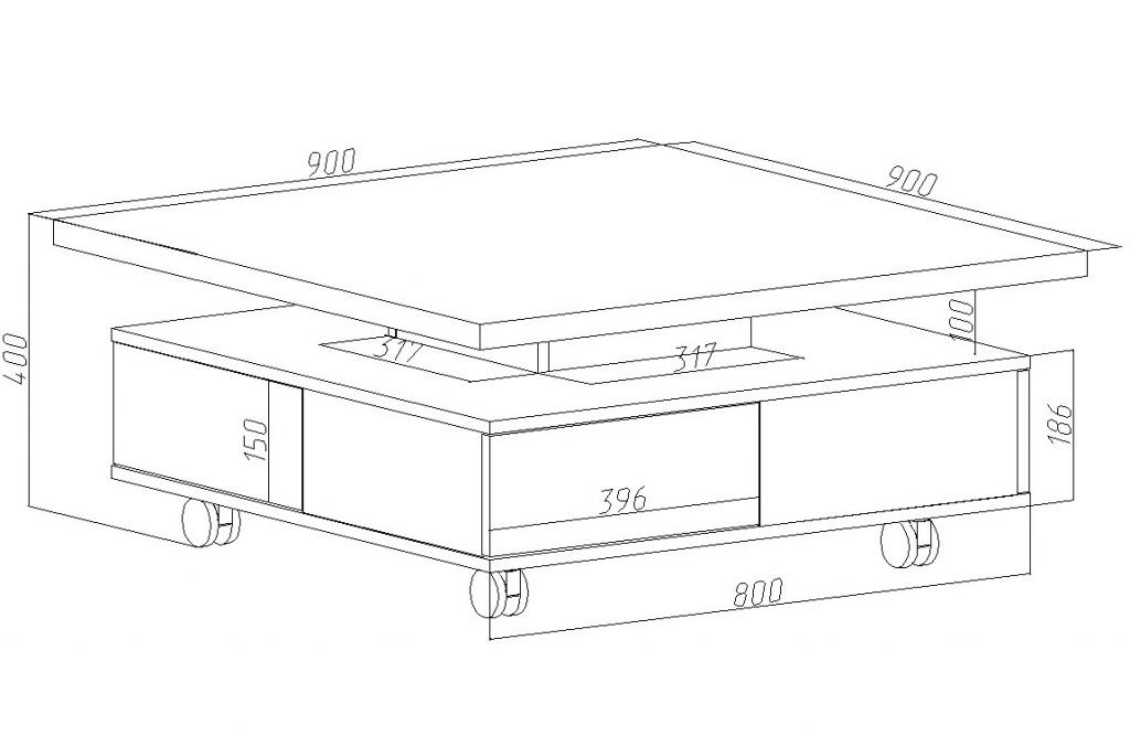 o Desenho de uma mesa com gavetas