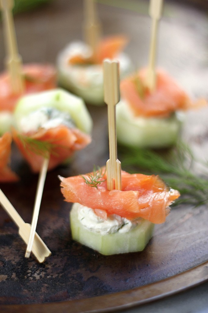 canape with red fish on skewers