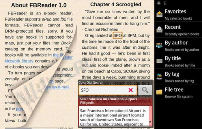 das Programm für E-Book-Reader für Android