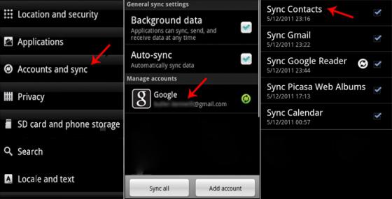 sincronização de contatos do android, gmail