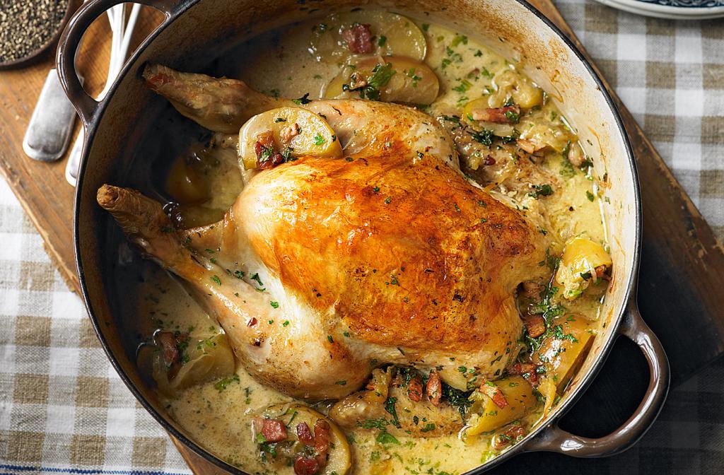 Chicken baked in a pot