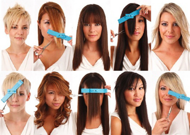 Girls with different color and length hair cut bangs