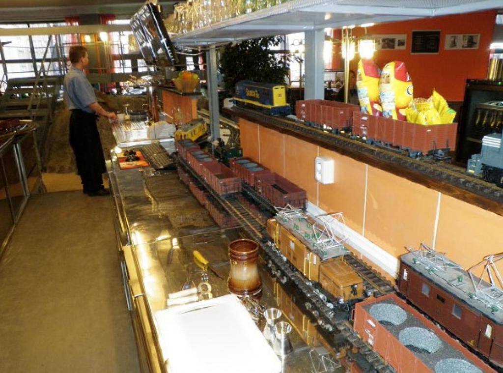restaurant with the trains in Prague Vytopna