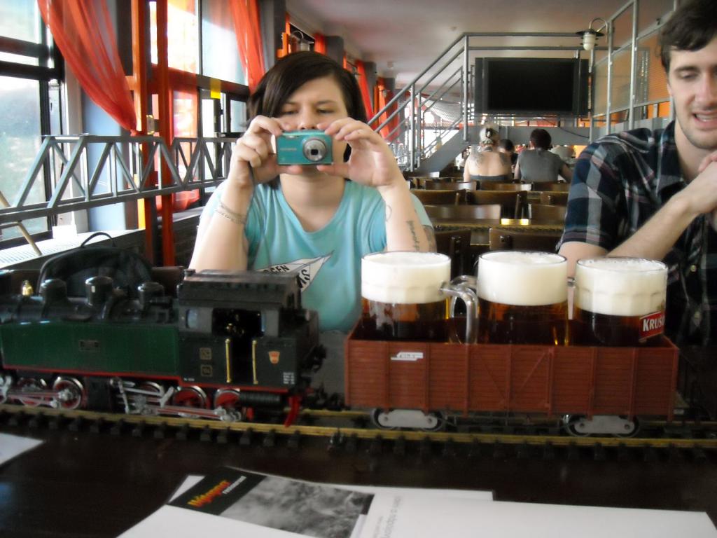 Beer restaurant with a train in Prague