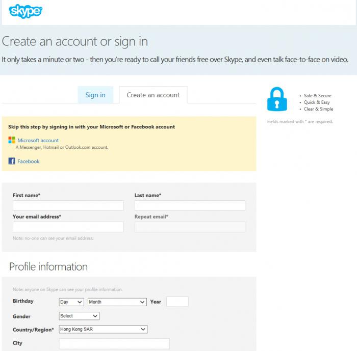 sign up for Skype