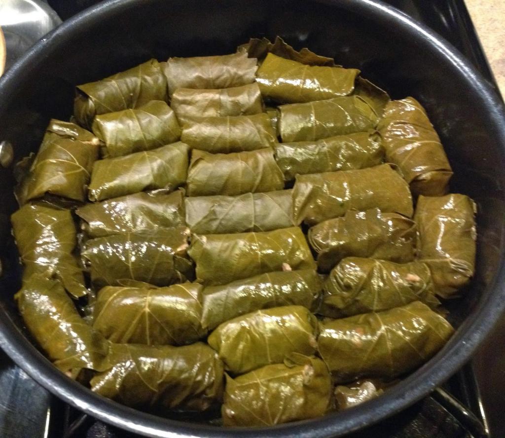 Layer of dolma in the pot