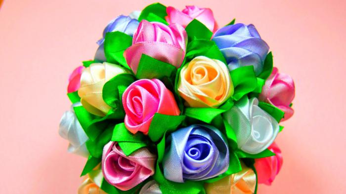 bouquet of satin ribbons with your own hands