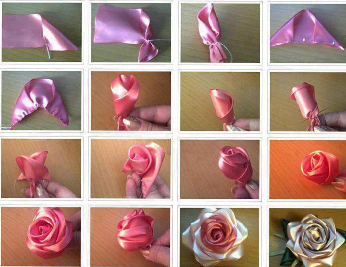 a bouquet of roses from satin ribbons