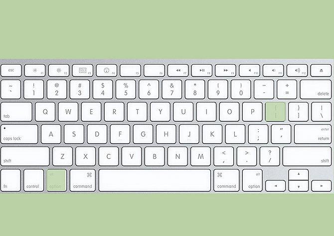 كيفية جعل مربع قوس على لوحة المفاتيح