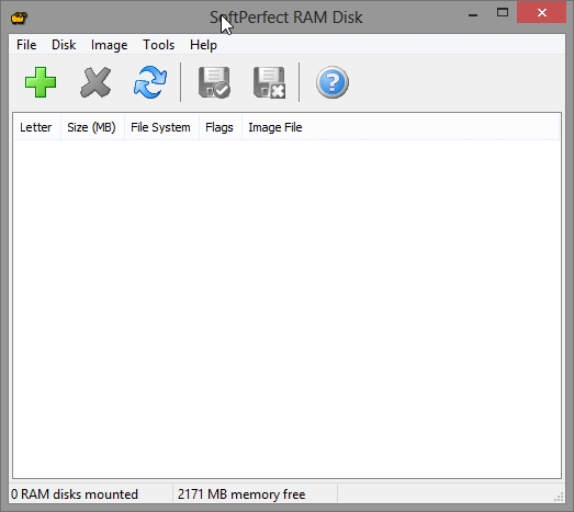 Interfejs programu Softperfect RAM Disk