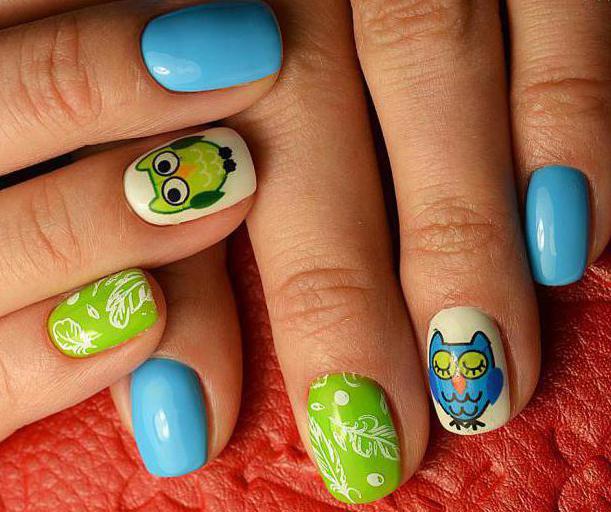 manicure with owls gel nail Polish