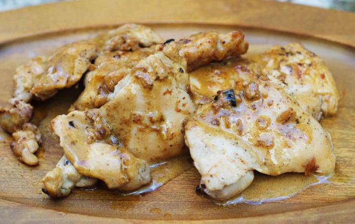 Chicken with mushrooms and cream in a pan