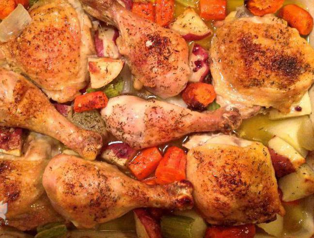 chicken baked with potatoes and vegetables