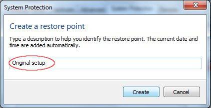 إنشاء نقطة استعادة نظام التشغيل windows 7