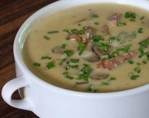 soup with mushrooms and melted cheese