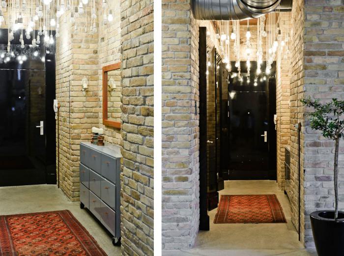 finishes of the walls in the hallway with decorative brick