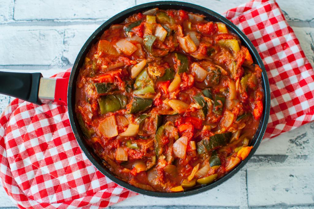 Ratatouille cooked in the pan.