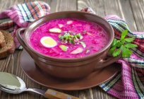 Summer menu: okroshka soup with beets