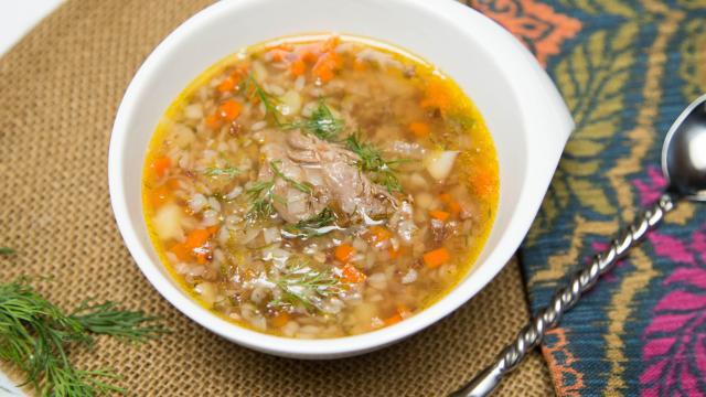 soup with buckwheat in chicken broth