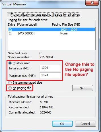 How to change the paging file?
